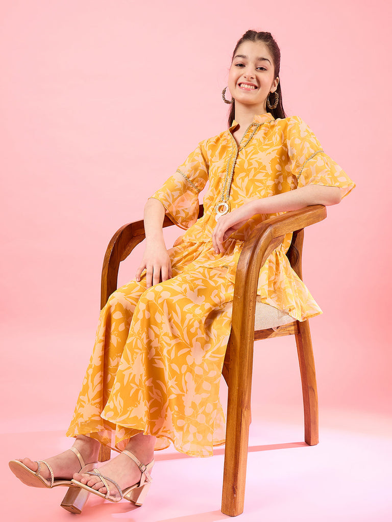 Girls Printed Tunic with Palazzos (IW-YELLOWWHITE)
