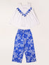 White & Blue Cotton Top & Palazzo Set (Iw25014610)