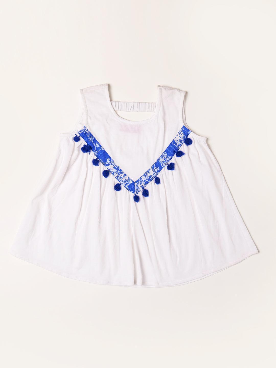 White & Blue Cotton Top & Palazzo Set (Iw25014610)