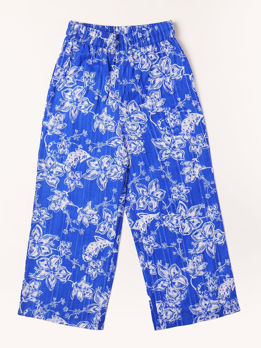 White & Blue Cotton Top & Palazzo Set (Iw25014610)
