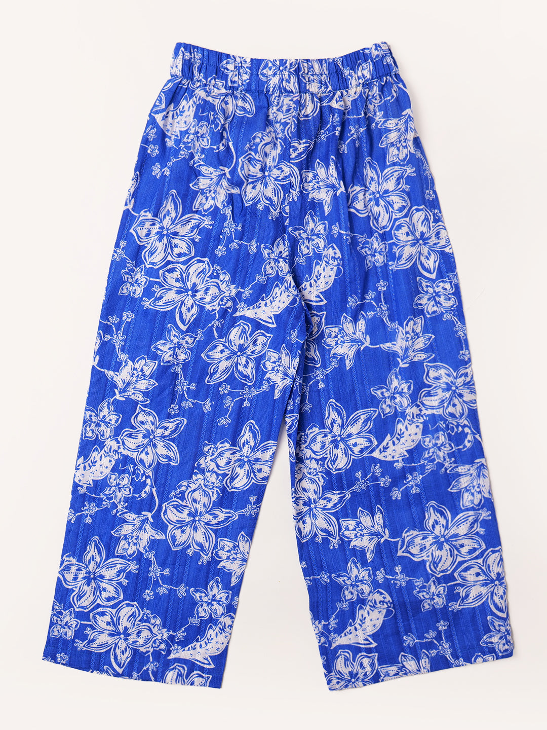 White & Blue Cotton Top & Palazzo Set (Iw25014610)