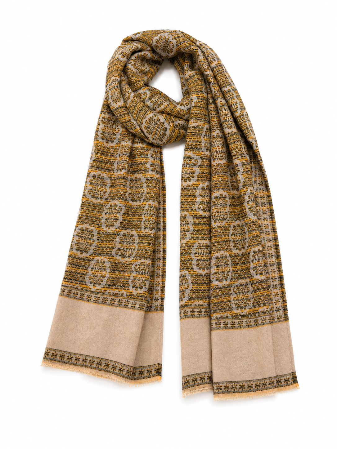 Pspeaches Women's Mustard Acrylic Raised Floral Woolen Shawl
