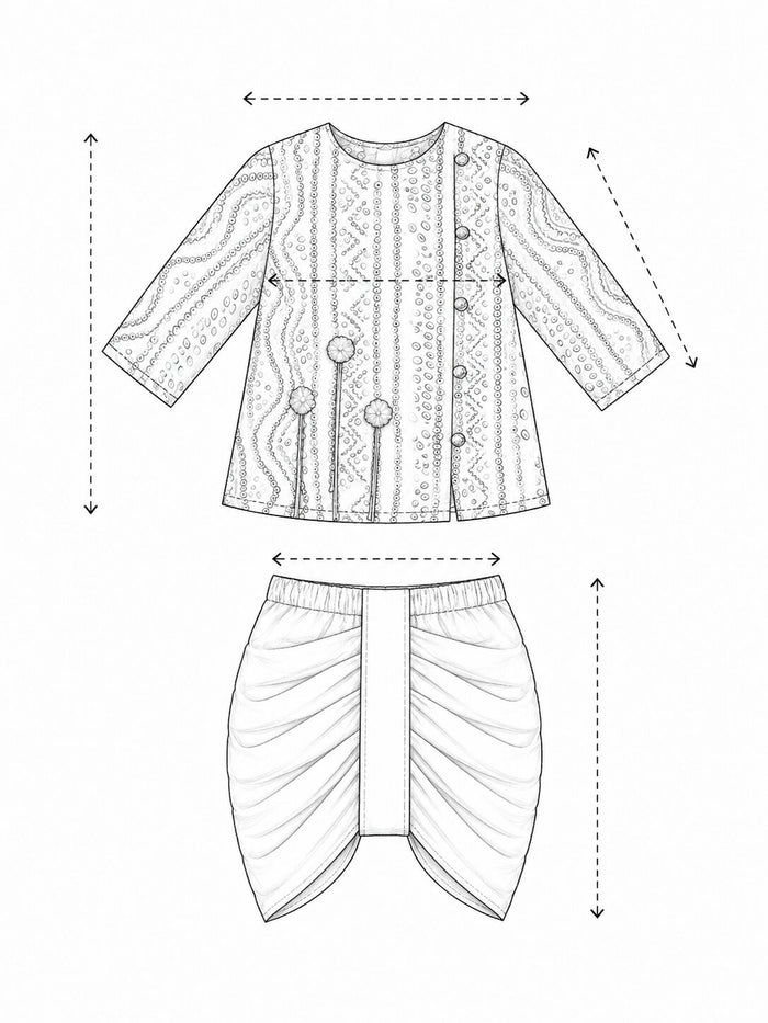 Pspeaches Baby Boy Green & Magenta Ethnic Bandhani Rayon Angrakha Kurta With Dhoti Set ( Sku-Inb-Dh-Greenbandhani ) size chart