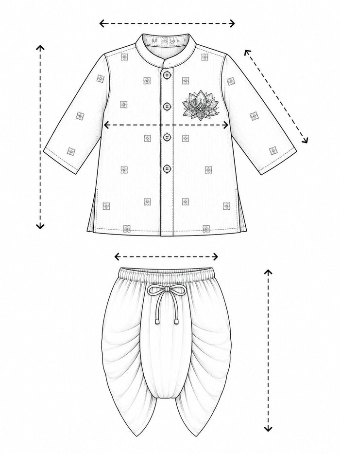 Pspeaches Baby Boy  Lavender & White Ethnic Floral Print Dobby Straight Fit Kurta With Dhoti Set ( Sku-Inb-Dh-Wtpurple ) size chart