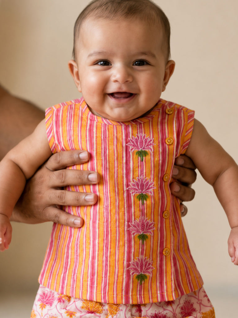 Pspeaches Baby Boy Multi Ethnic Printed Cotton Angrakha Kurta With Dhoti Set