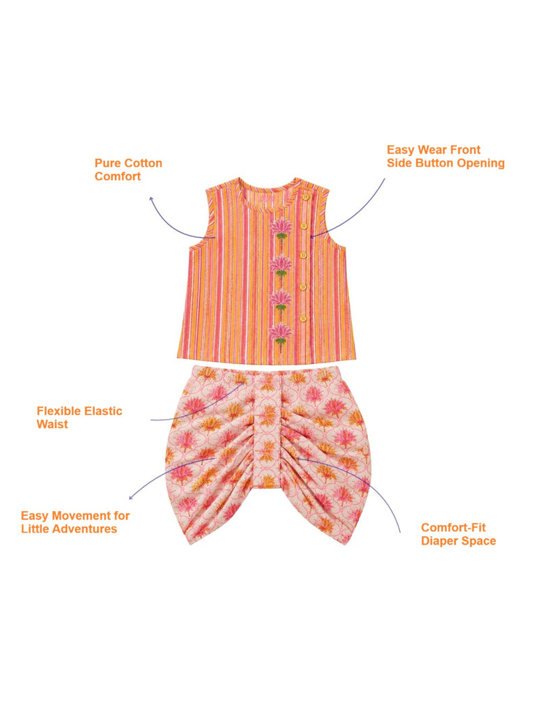 Pspeaches Baby Boy Multi Ethnic Printed Cotton Angrakha Kurta With Dhoti Set ( Sku-Inb-Dh-Lotusstripe )