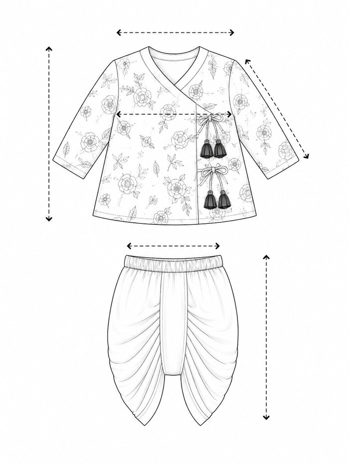 Pspeaches Baby Boy Cream & Green Ethnic Floral Print Cotton Flex Straight Fit Kurta With Dhoti Set ( Sku-Inb-Dh-Multigreen ) size chart