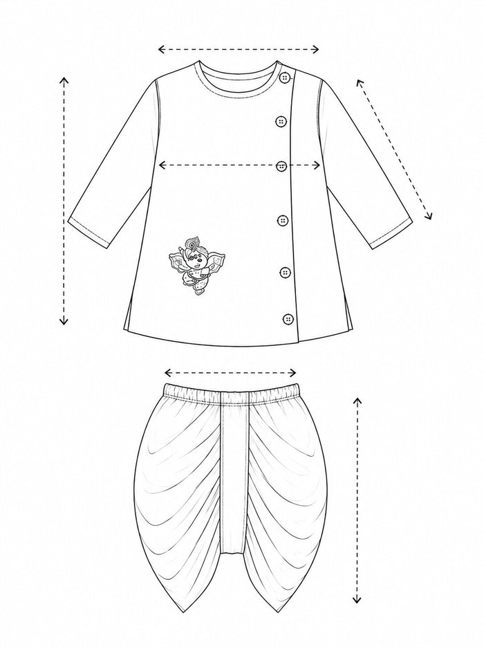 Pspeaches Baby Boy Multi Ethnic Printed Cotton Straight Fit Kurta With Dhoti Set ( Sku-Inb-Dh-Olivebootiprint ) size chart