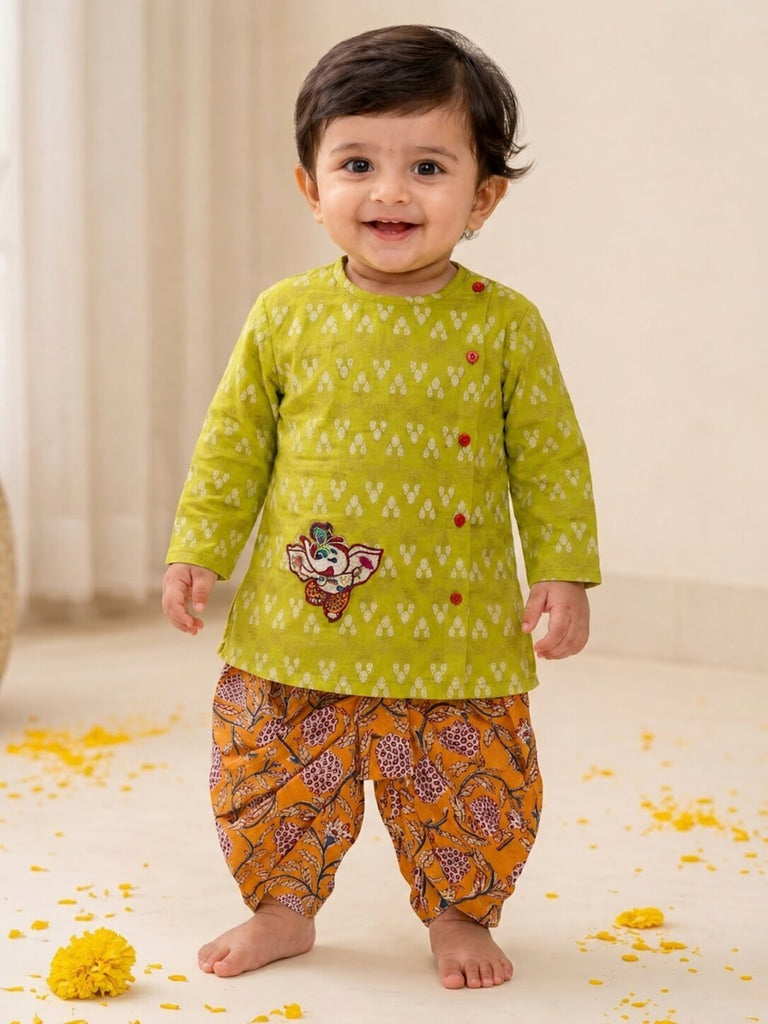 Pspeaches Baby Boy Multi Ethnic Printed Cotton Straight Fit Kurta With Dhoti Set