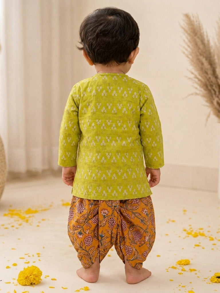 Pspeaches Baby Boy Multi Ethnic Printed Cotton Straight Fit Kurta With Dhoti Set