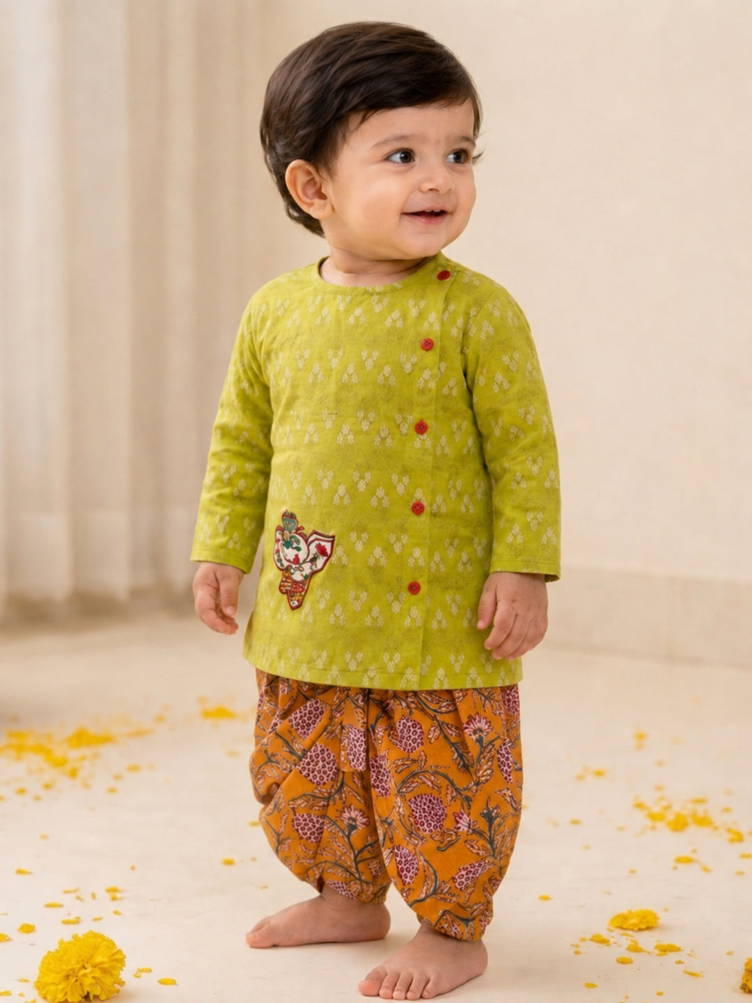Pspeaches Baby Boy Multi Ethnic Printed Cotton Straight Fit Kurta With Dhoti Set