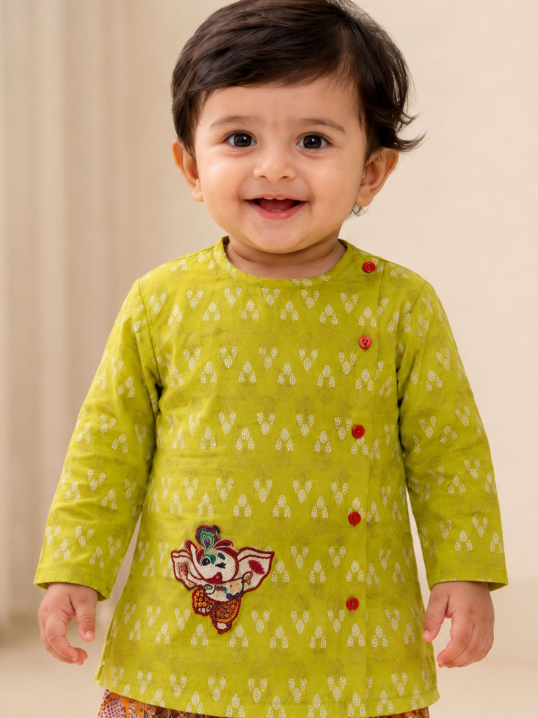 Pspeaches Baby Boy Multi Ethnic Printed Cotton Straight Fit Kurta With Dhoti Set