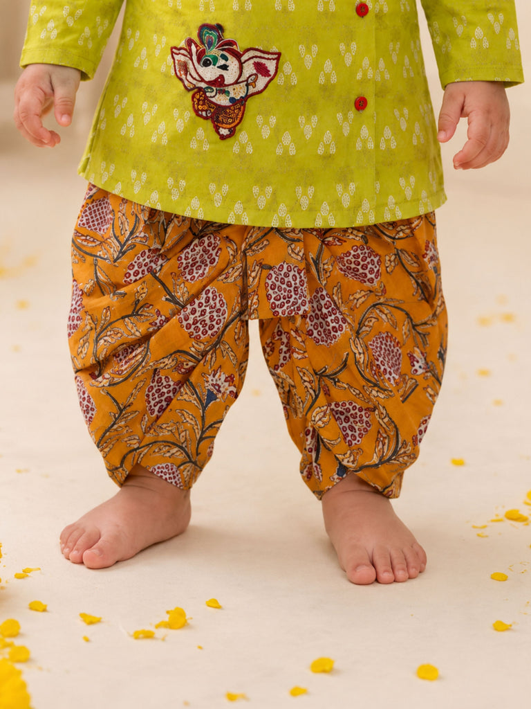 Pspeaches Baby Boy Multi Ethnic Printed Cotton Straight Fit Kurta With Dhoti Set