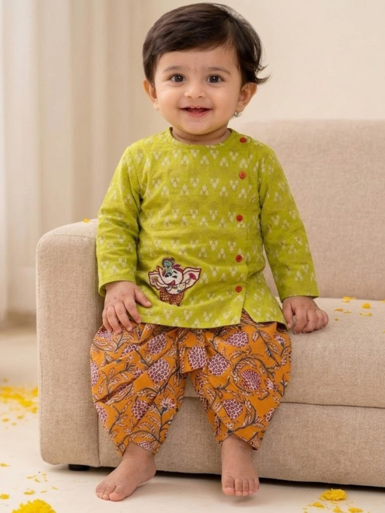 Pspeaches Baby Boy Multi Ethnic Printed Cotton Straight Fit Kurta With Dhoti Set