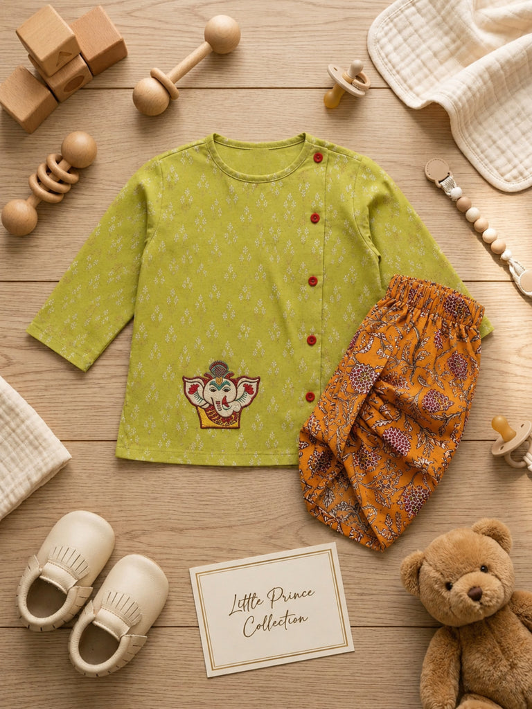 Pspeaches Baby Boy Multi Ethnic Printed Cotton Straight Fit Kurta With Dhoti Set