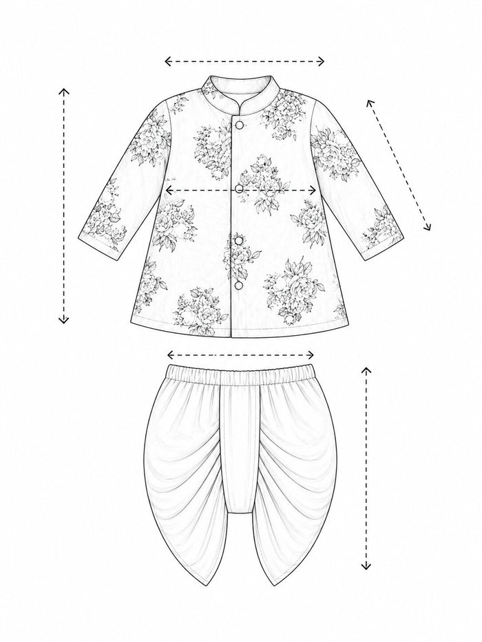 Pspeaches Baby Boy Peach Ethnic Floral Print Dupion Straight Fit Kurta With Dhoti Set ( Sku-Inb-Dh-Orangefloral ) size chart