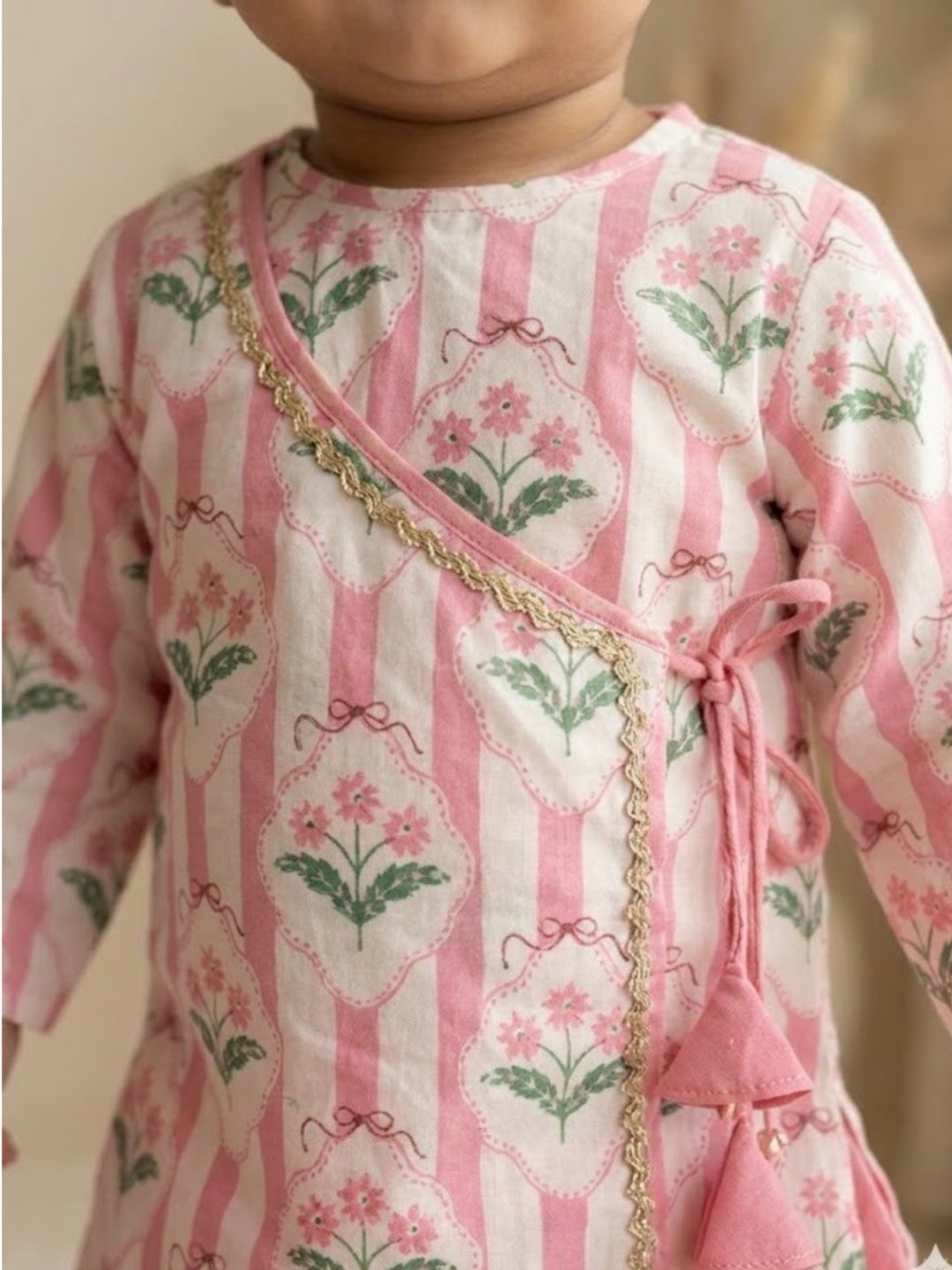 Pspeaches Baby Boy Pink & White Ethnic Floral Print Cotton Straight Fit Kurta With Dhoti Set