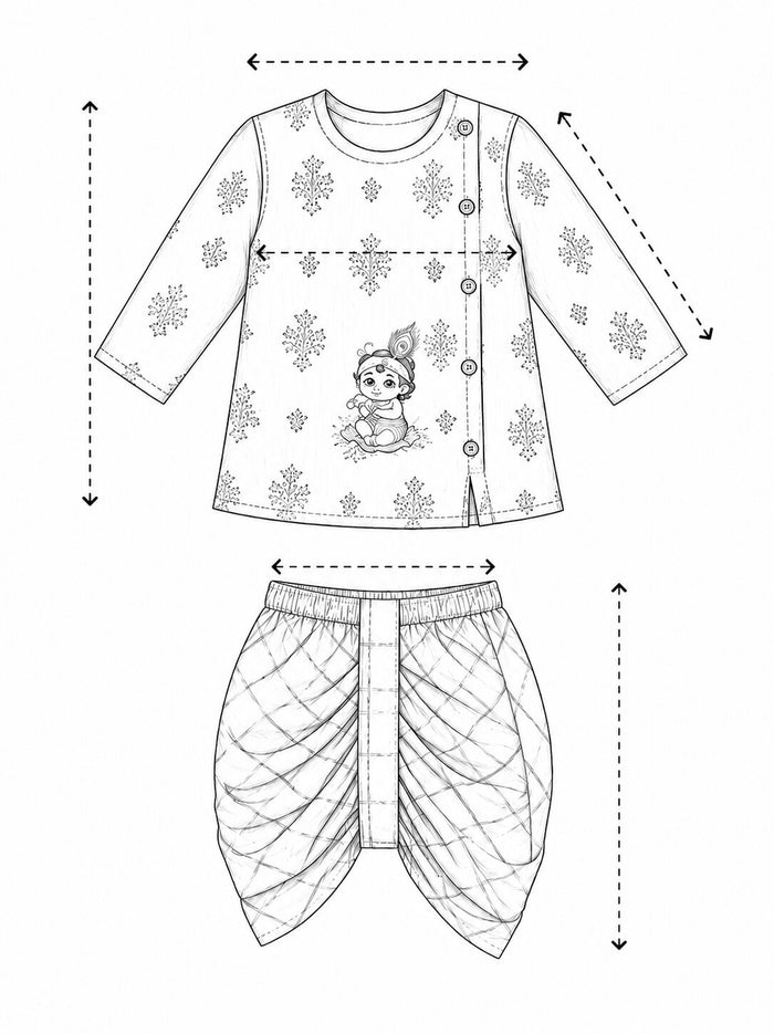Pspeaches Baby Boy Mustard & Red Ethnic Printed Cotton Angrakha Kurta With Dhoti Set ( Sku-Inb-Dh-Sunnybunch ) size chart