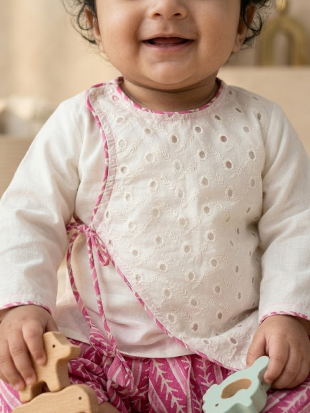 Pspeaches Baby Boy White & Magenta Ethnic Printed Cotton Angrakha Kurta With Dhoti Set