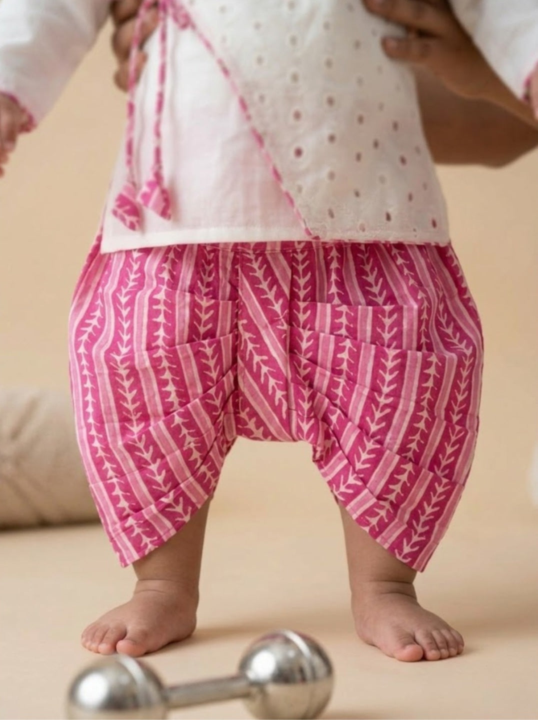 Pspeaches Baby Boy White & Magenta Ethnic Printed Cotton Angrakha Kurta With Dhoti Set