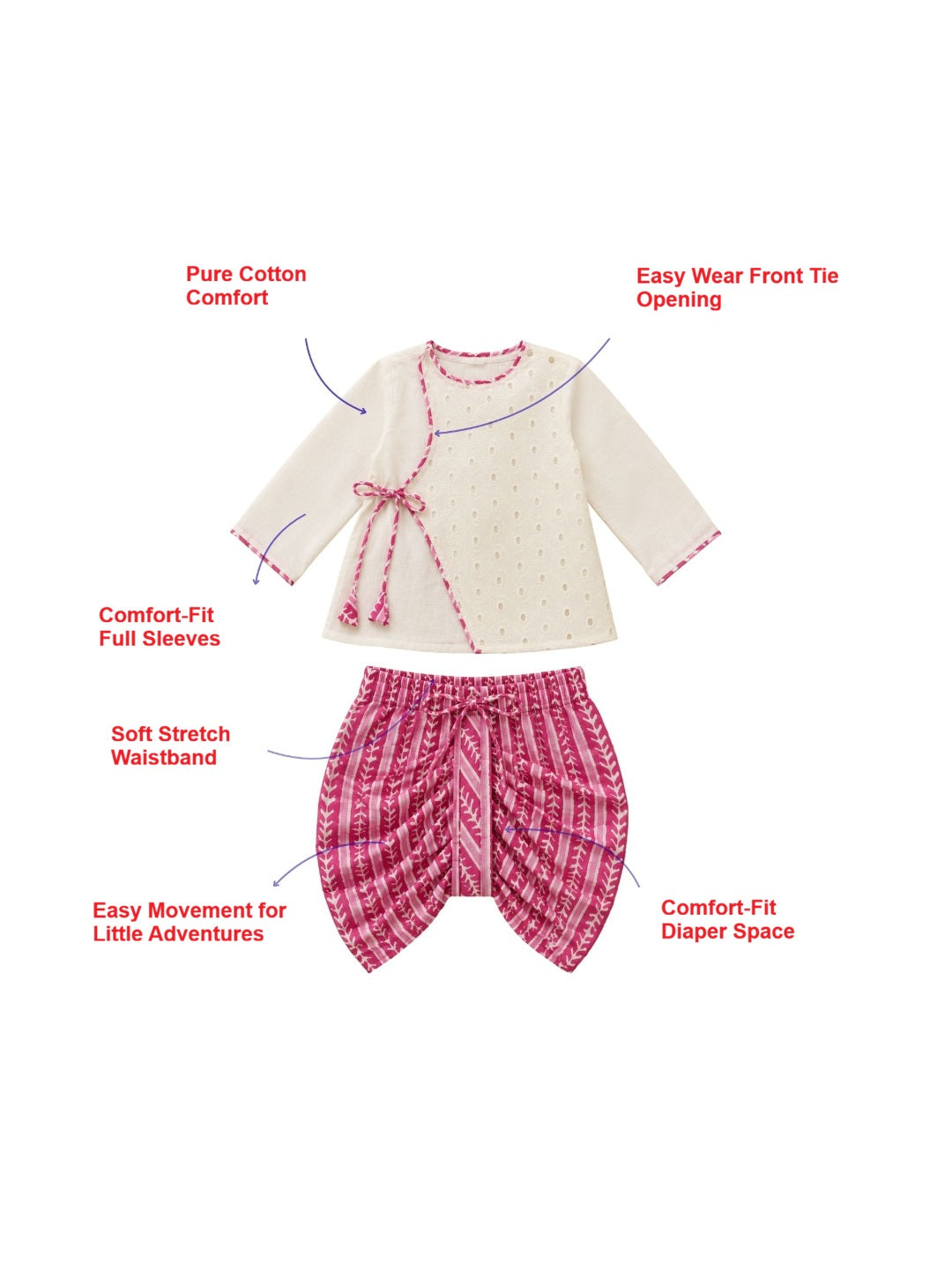 Pspeaches Baby Boy White & Magenta Ethnic Printed Cotton Angrakha Kurta With Dhoti Set ( Sku-Inb-Dh-Whiteschiffliprint )