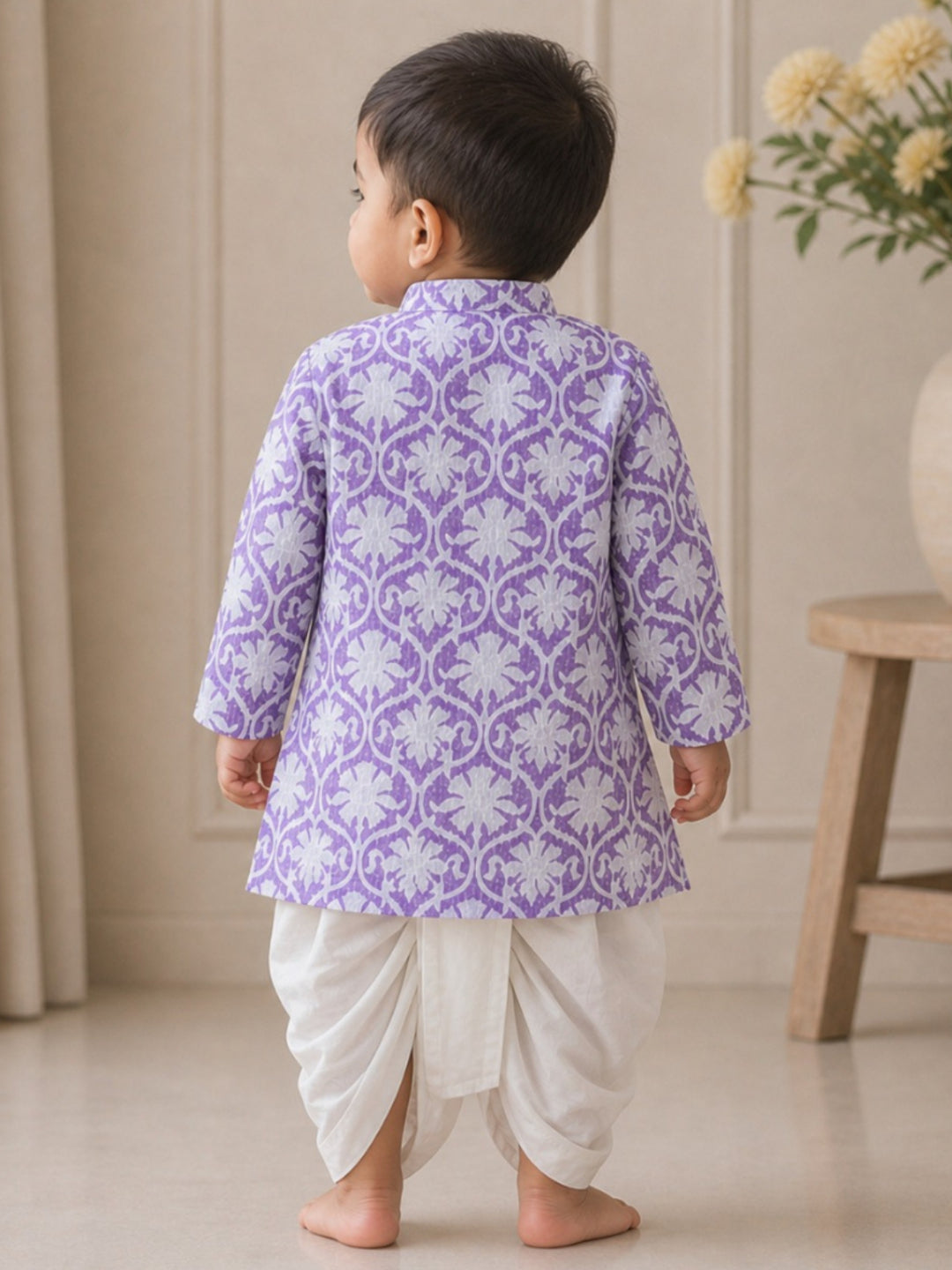 Pspeaches Baby Boy Black & White Ethnic Printed Cotton Straight Fit Kurta With Pyjama Set