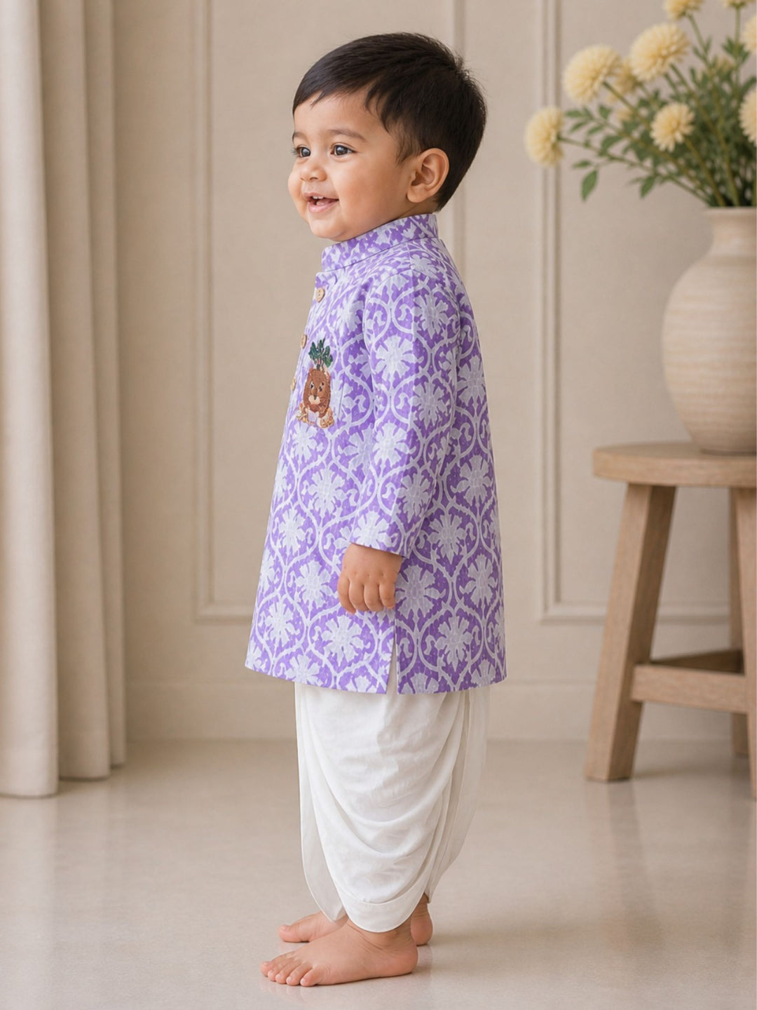 Pspeaches Baby Boy Black & White Ethnic Printed Cotton Straight Fit Kurta With Pyjama Set