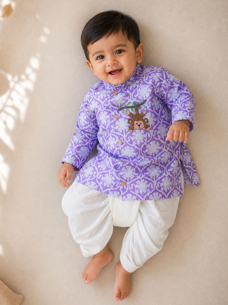 Pspeaches Baby Boy Black & White Ethnic Printed Cotton Straight Fit Kurta With Pyjama Set