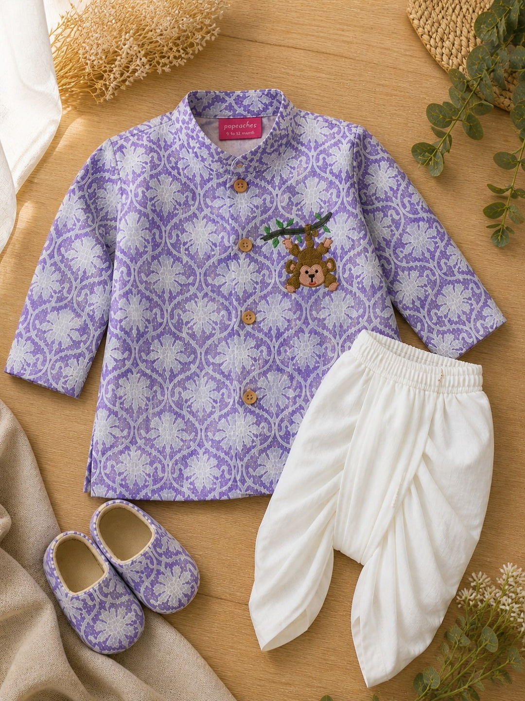 Pspeaches Baby Boy Black & White Ethnic Printed Cotton Straight Fit Kurta With Pyjama Set