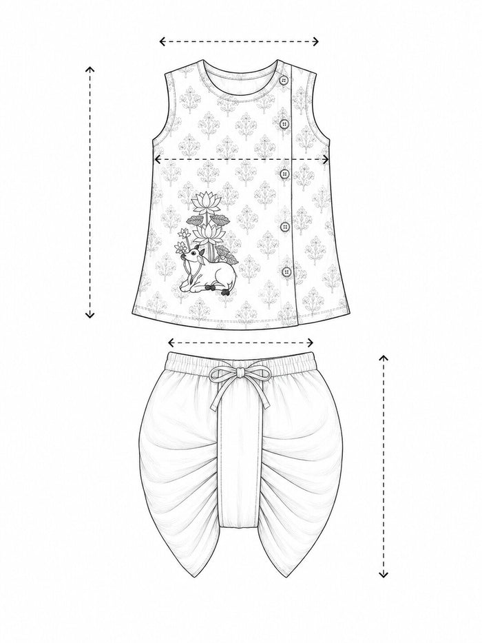 Pspeaches Baby Boy White Ethnic Floral Print Cotton Straight Fit Kurta With Dhoti Set ( Sku-Inb-Dh-Blueprint ) size chart