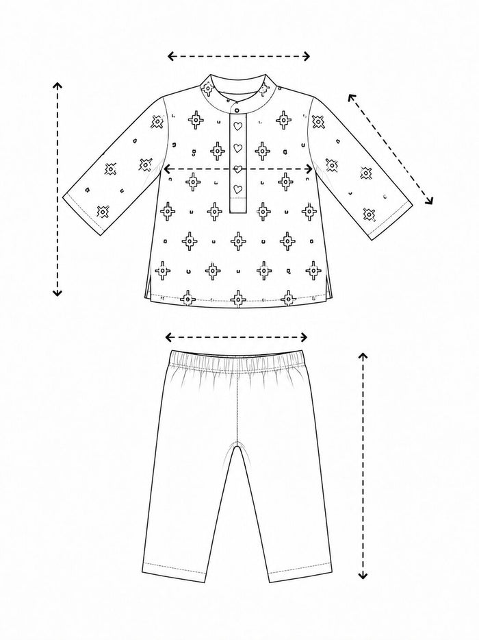 Pspeaches Baby Boy Black & White Ethnic Printed Cotton Straight Fit Kurta With Pyjama Set ( Sku-Inb-Kp-Blackbooti ) size chart