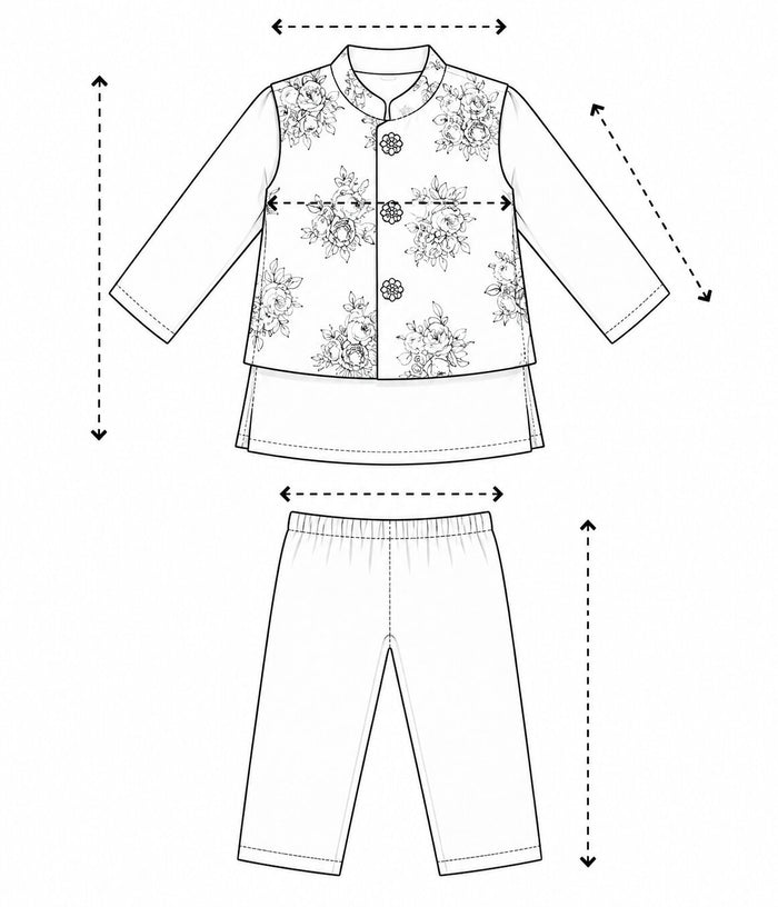 Pspeaches Baby Boy Pink Ethnic Floral Print Cotton Straight Fit Kurta & Pyjama With Jacket ( Sku-Inb-Kp-Frlpeach ) size chart