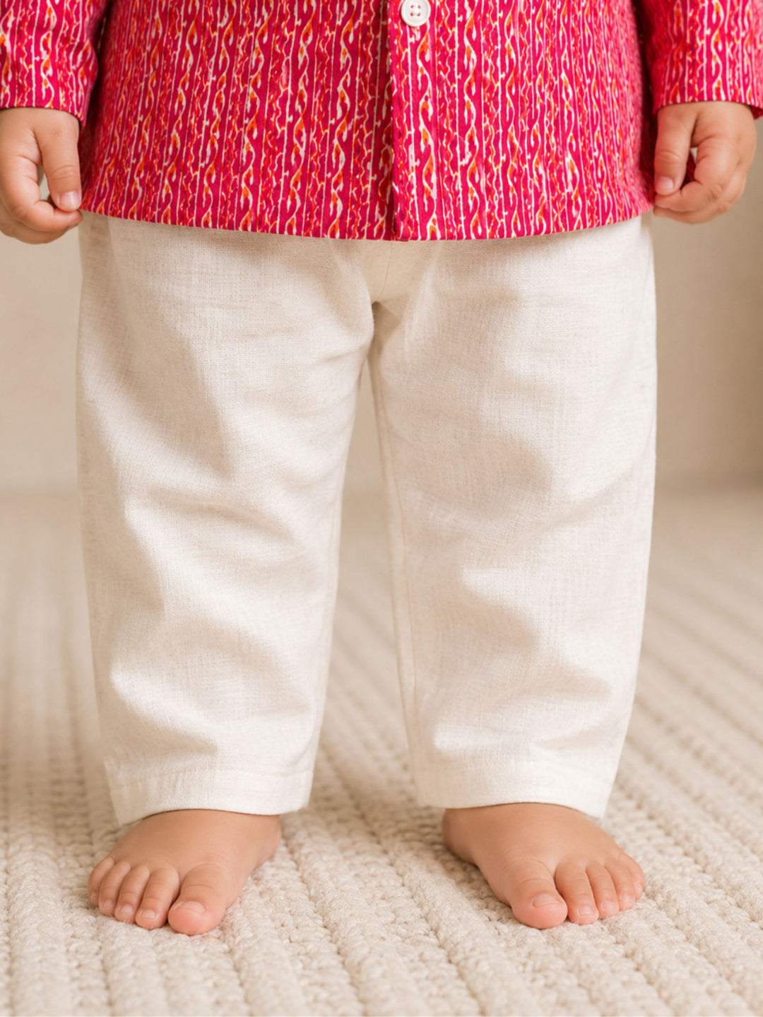 Pspeaches Baby Boy Magenta & White Ethnic Leheriya Cotton Straight Fit Kurta With Pyjama Set