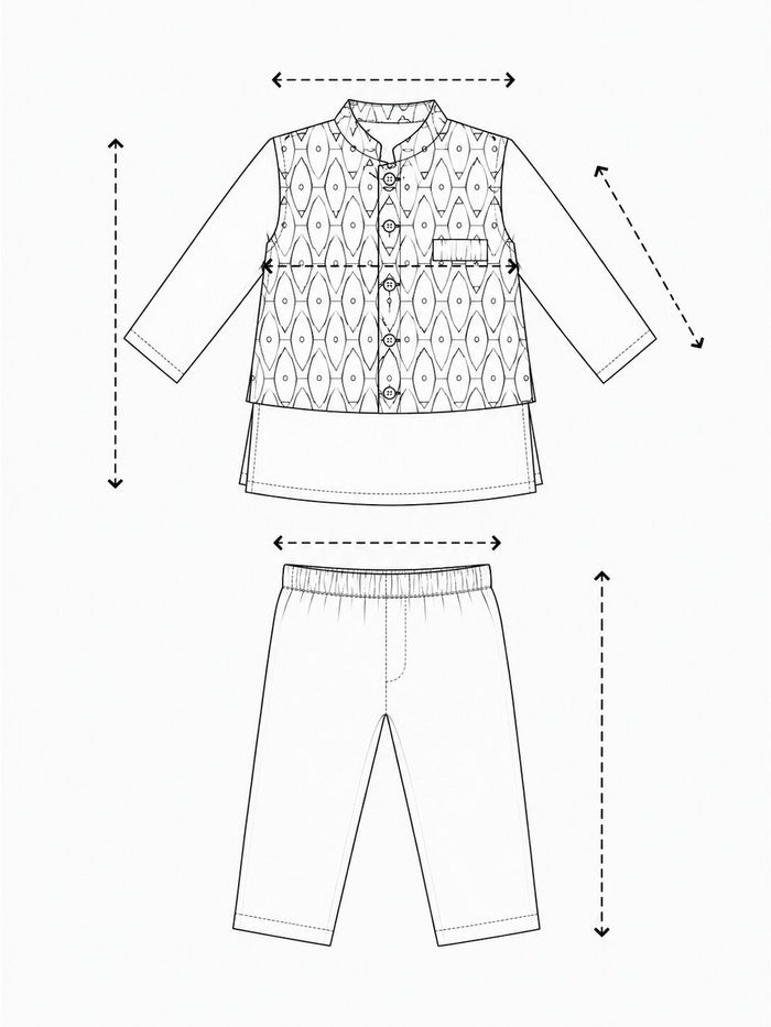 Pspeaches Baby Boy Off-White Ethnic Printed Cotton Lurex Straight Fit Kurta & Pyjama With Jacket ( Sku-Inb-Kp-Winelurex ) size chart