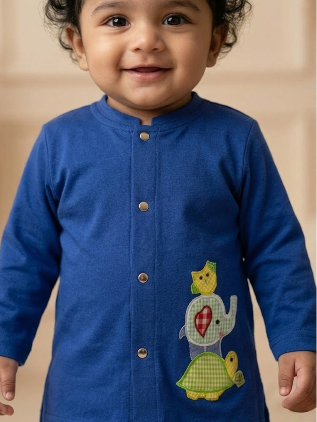 Pspeaches Baby Boy Blue Ethnic Solid Cotton Straight Fit Top With Pant Set