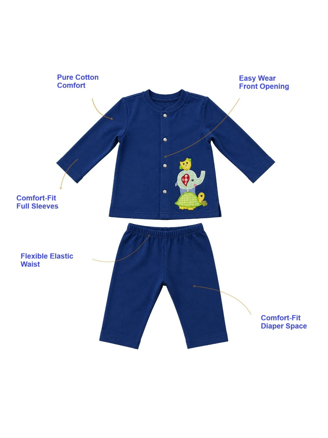 Pspeaches Baby Boy Blue Ethnic Solid Cotton Straight Fit Top With Pant Set ( Sku-Inb-S-Coordblue )