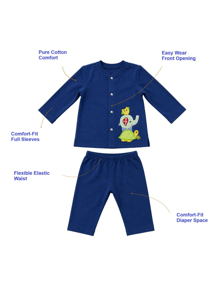 Pspeaches Baby Boy Blue Ethnic Solid Cotton Straight Fit Top With Pant Set ( Sku-Inb-S-Coordblue )