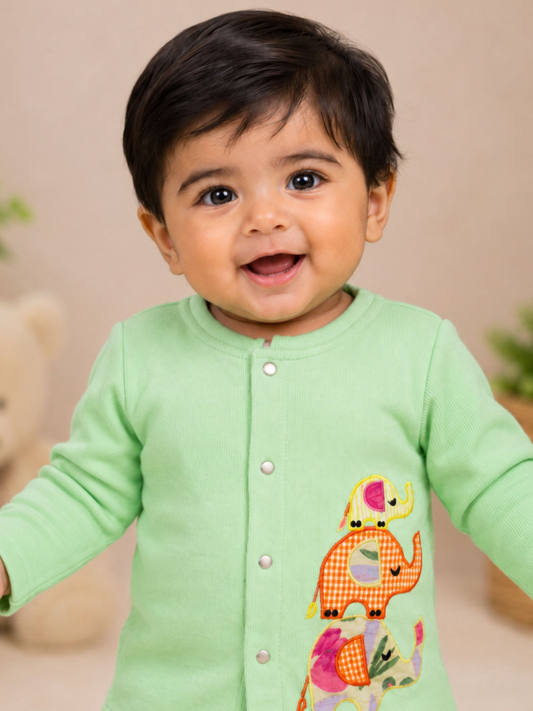 Pspeaches Baby Boy Lime Ethnic Solid Cotton Straight Fit Top With Pant Set
