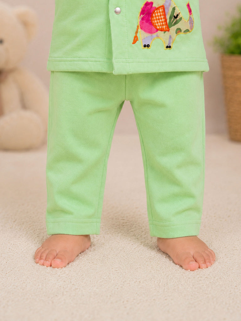 Pspeaches Baby Boy Lime Ethnic Solid Cotton Straight Fit Top With Pant Set