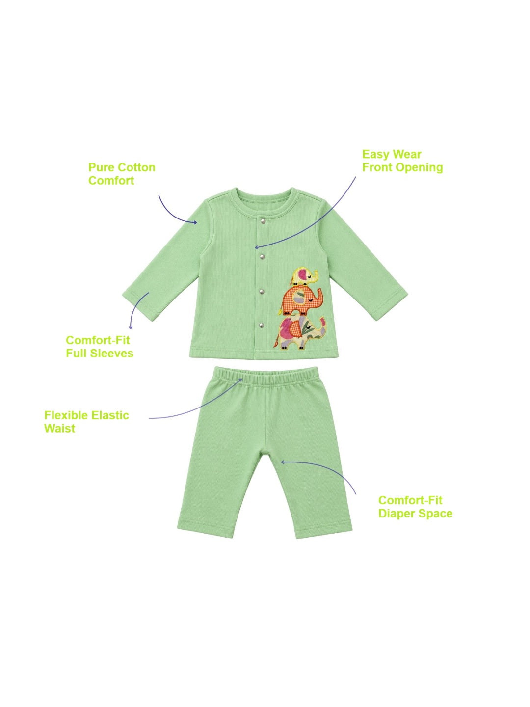Pspeaches Baby Boy Lime Ethnic Solid Cotton Straight Fit Top With Pant Set ( Sku-Inb-S-Coordlime )