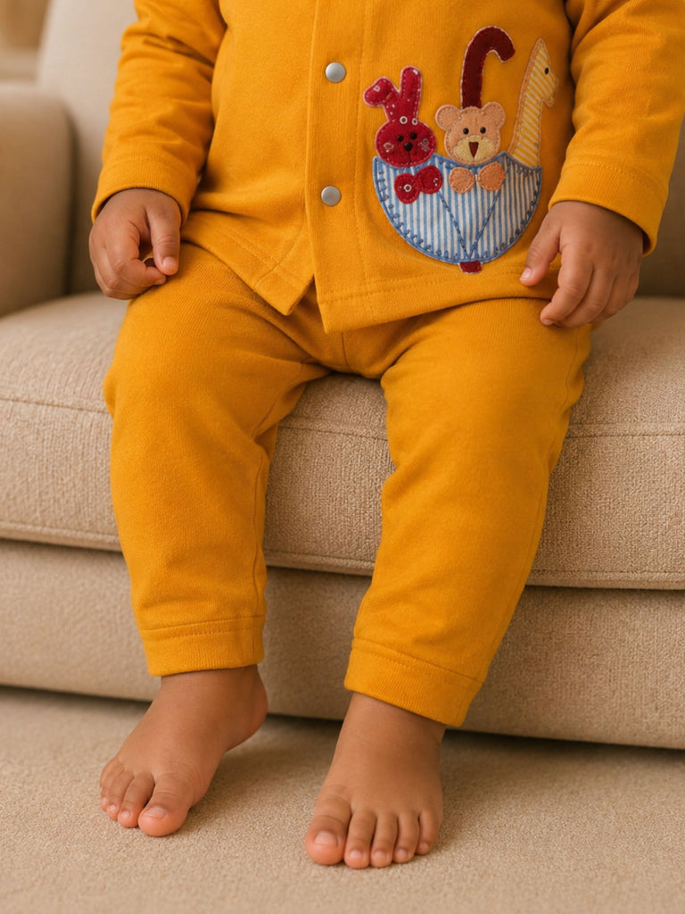 Pspeaches Baby Boy Mustard Ethnic Solid Cotton Straight Fit Top With Pant Set