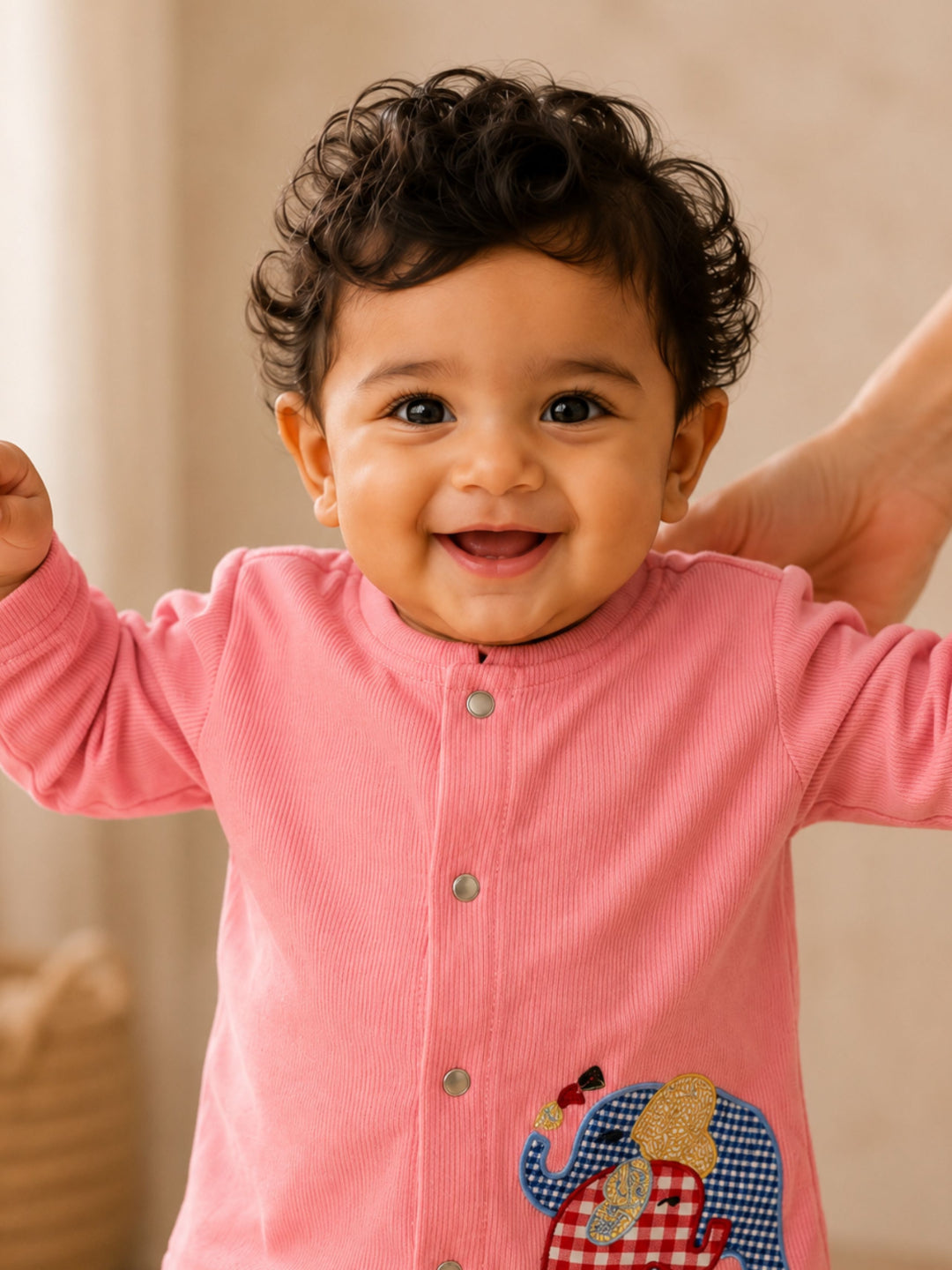 Pspeaches Baby Boy Peach Ethnic Solid Rib Straight Fit Top With Pant Set
