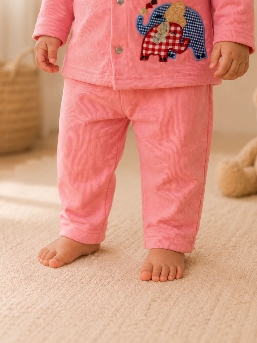 Pspeaches Baby Boy Peach Ethnic Solid Rib Straight Fit Top With Pant Set