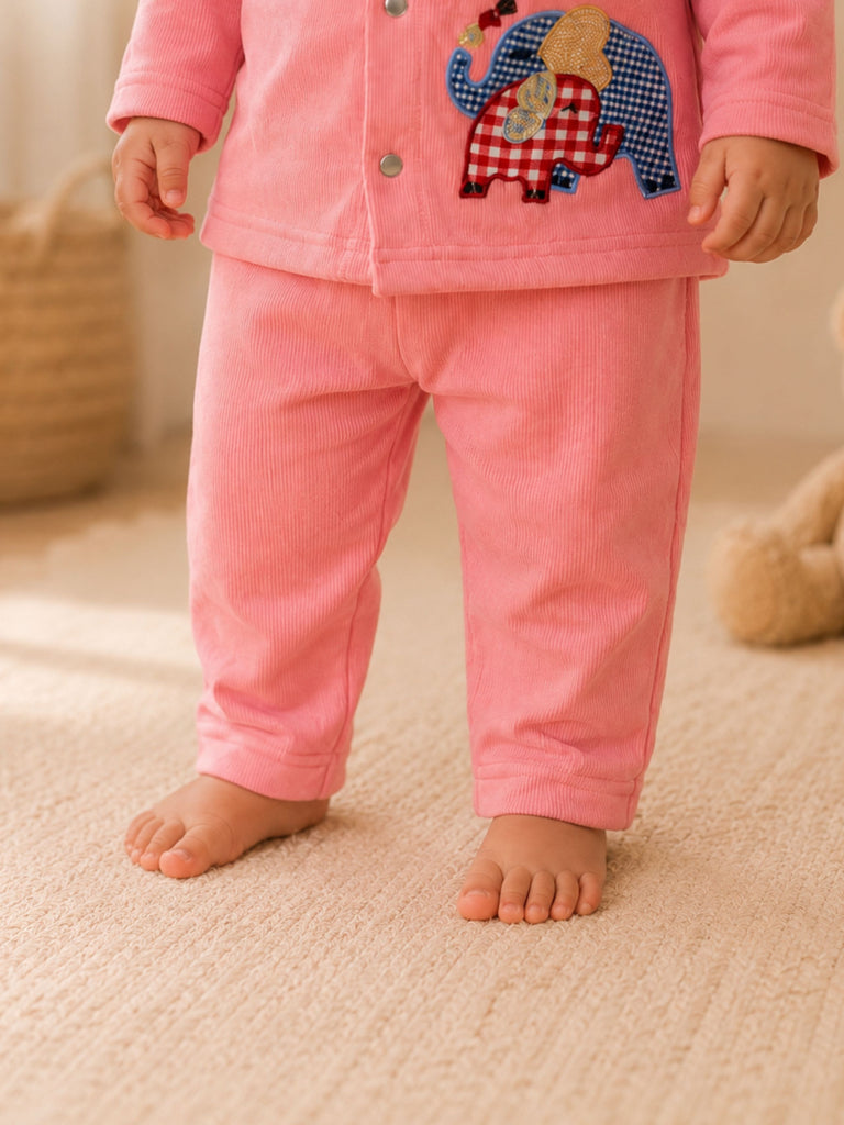 Pspeaches Baby Boy Peach Ethnic Solid Rib Straight Fit Top With Pant Set