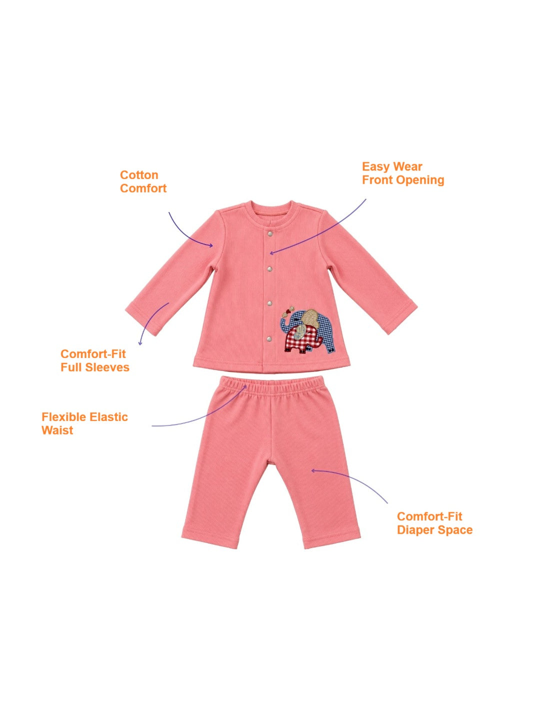 Pspeaches Baby Boy Peach Ethnic Solid Rib Straight Fit Top With Pant Set ( Sku-Inb-S-Coordpink )