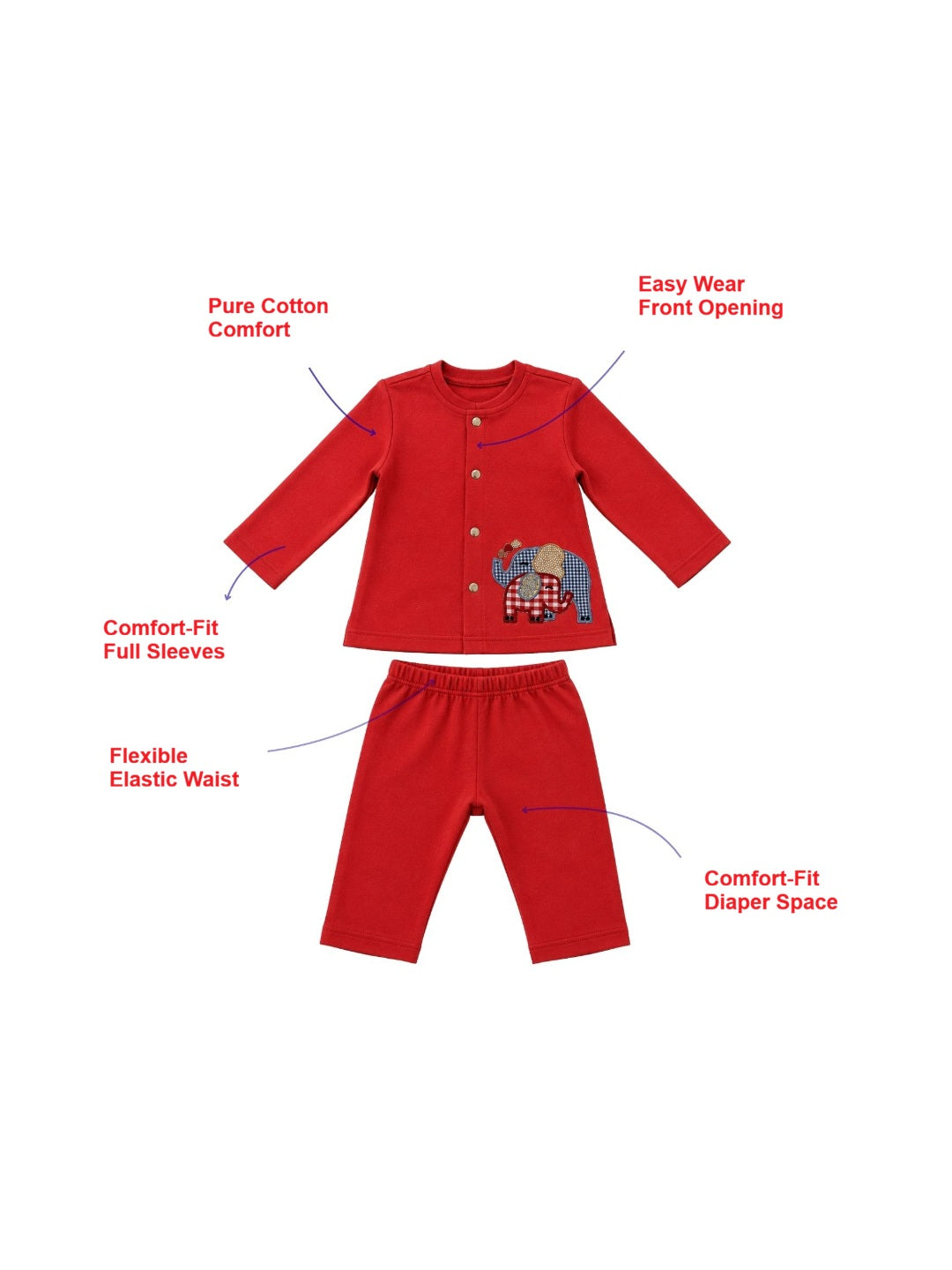 Pspeaches Baby Boy Red Ethnic Solid Cotton Straight Fit Top With Pant Set ( Sku-Inb-S-Coordred )