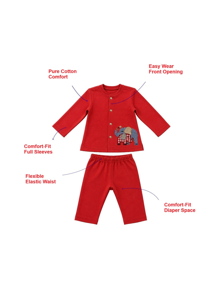 Pspeaches Baby Boy Red Ethnic Solid Cotton Straight Fit Top With Pant Set ( Sku-Inb-S-Coordred )