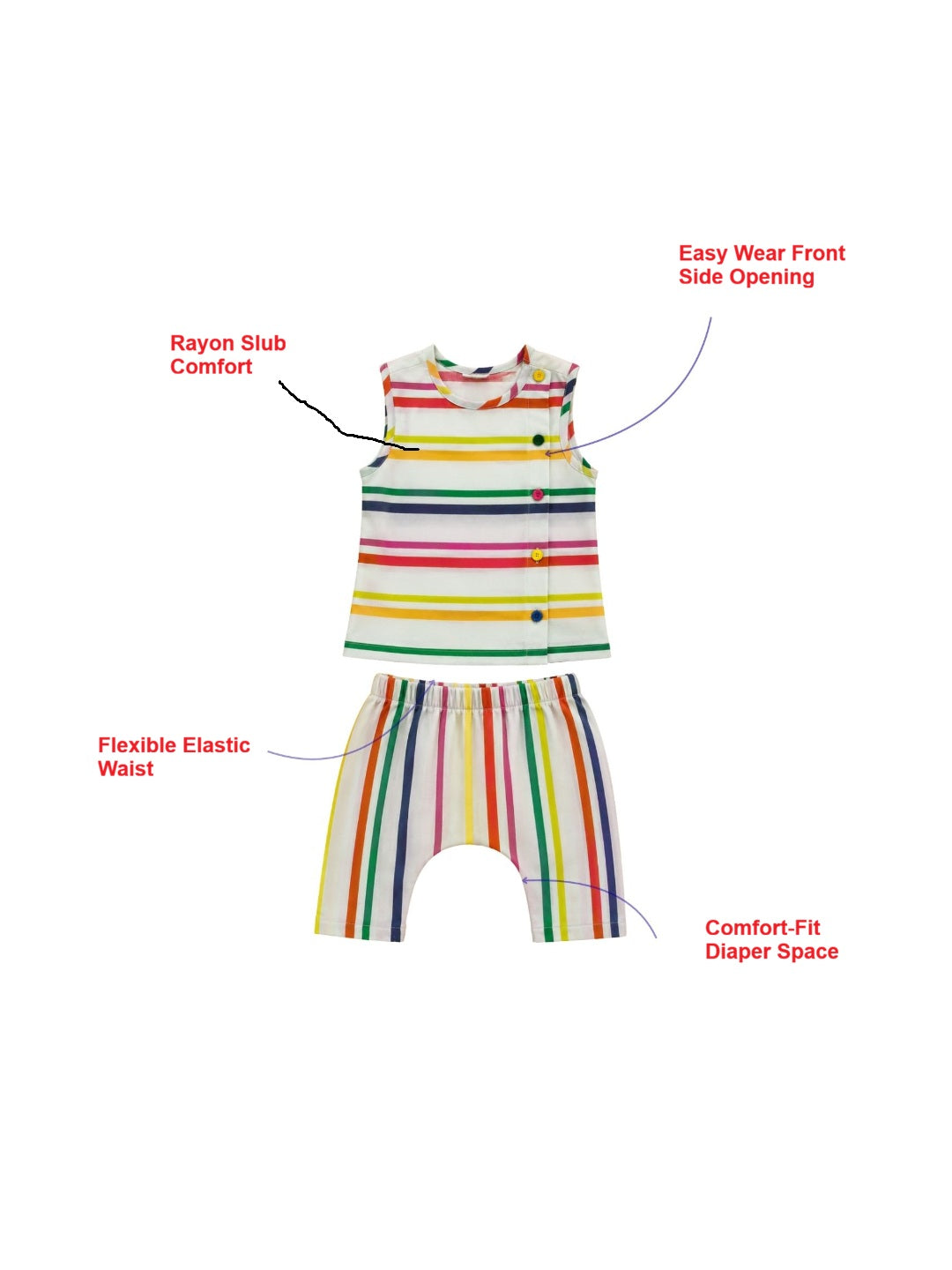 Pspeaches Baby Boy Multi Ethnic Stripe Rayon Slub Angrakha Top With Pant Set ( Sku-Inb-S-Stripecoord )
