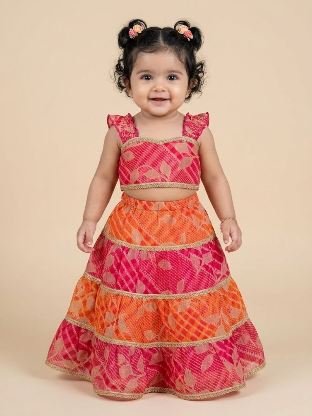 Pspeaches Baby Girl Multi Ethnic Printed Kota Layered Lehenga With Choli Set