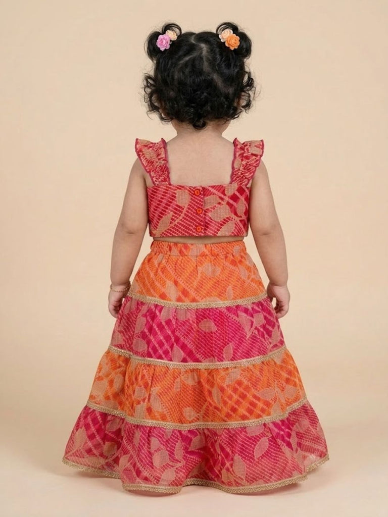 Pspeaches Baby Girl Multi Ethnic Printed Kota Layered Lehenga With Choli Set